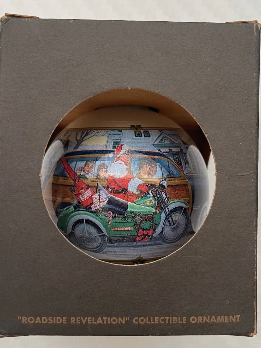 HARLEY DAVIDSON Roadside Revelation Glass Ball Christmas Ornament VINTAGE
